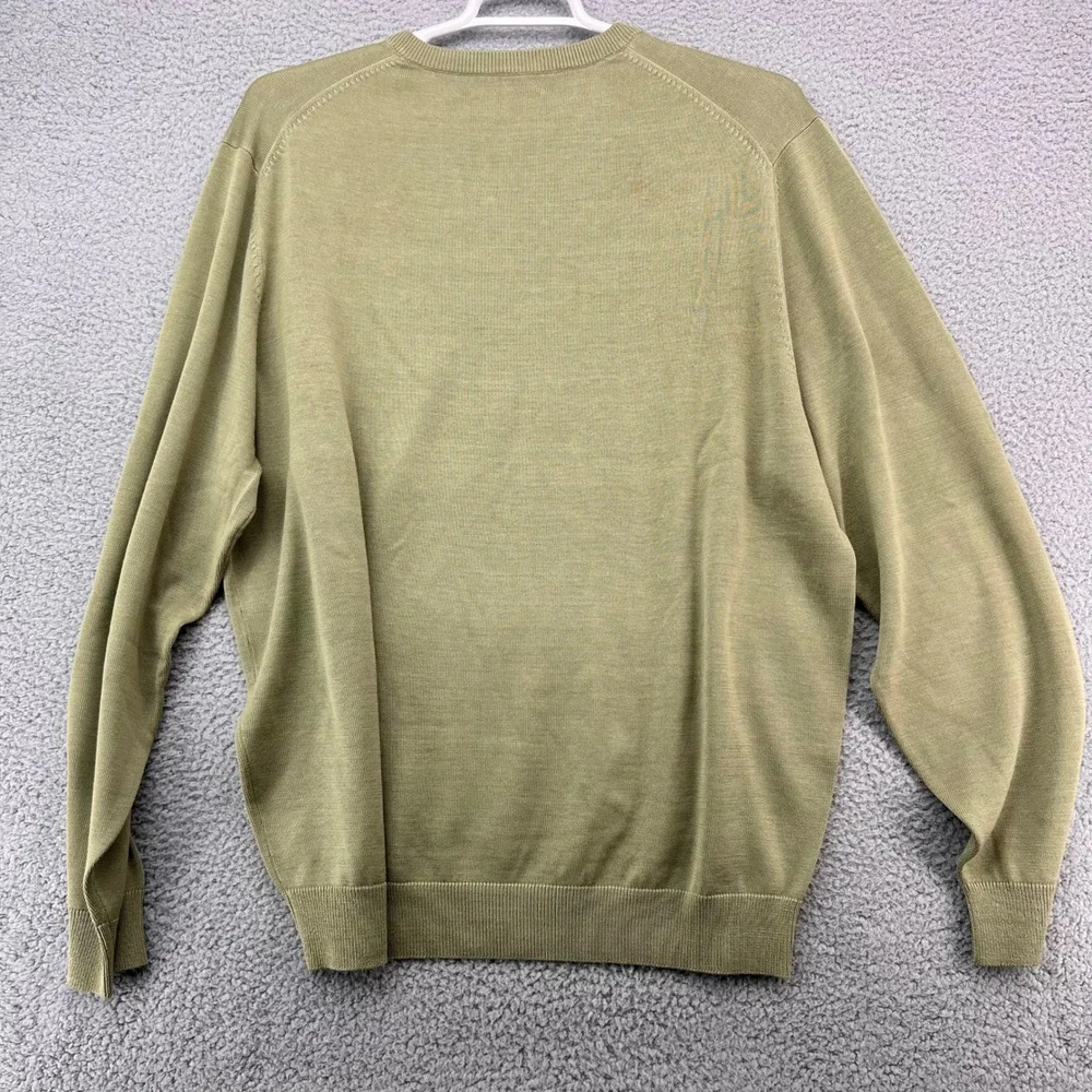 Brooks Brothers Mens XXL V-Neck Sweater Silk Cotton Blend Olive Green L/S
